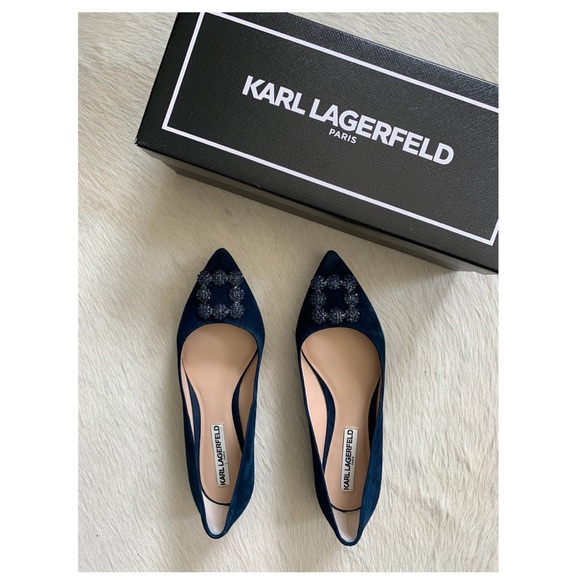 Karl Lagerfeld Shoes - Karl Lagerfeld Nara Navy Suede Bead Buckle Flat